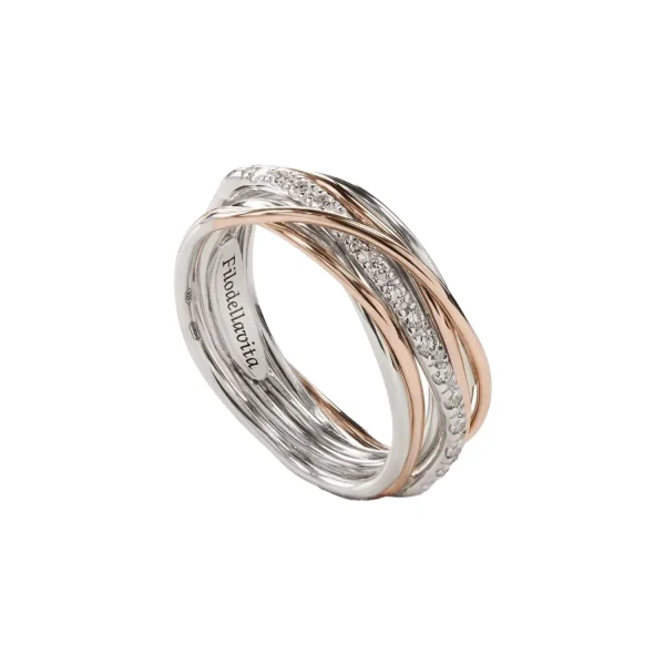 Anello Filodellavita Classic 7 Fili in Oro Rosa / Oro Giallo 9kt Argento 925 e Diamanti Bianchi