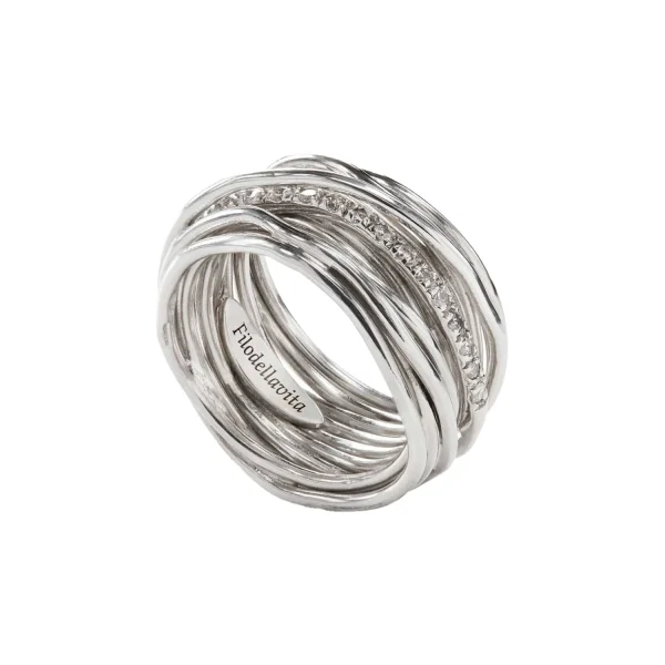 Anello Filodellavita Classic 13 fili in Argento 925 e 16 Diamanti Bianchi