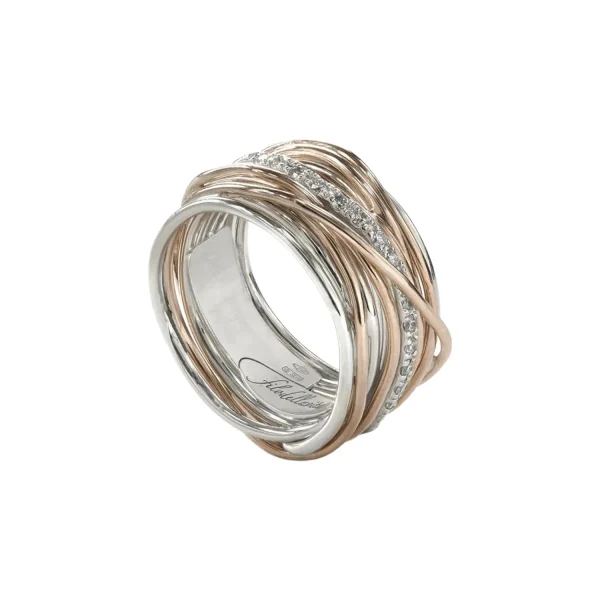 Anello Filodellavita Classic 13 fili in Oro Rosa / Oro Giallo 9kt, Argento 925 e 16 Diamanti Bianchi