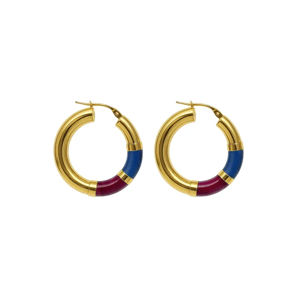 Orecchini Cerchio 90's Baby - Blu / Bordeaux - Medio, Oro giallo