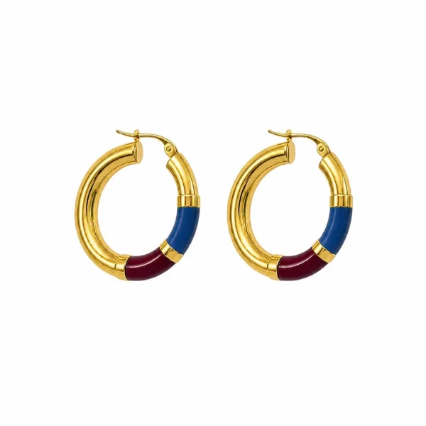Vista alternativa di Orecchini Cerchio 90's Baby - Oro - Blu / Bordeaux