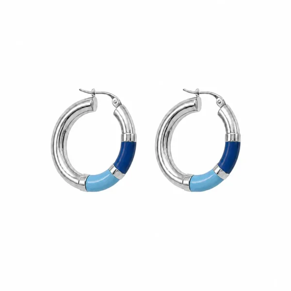 Vista alternativa di Orecchini Cerchio 90's Baby - Argento - Blu/Azzurro
