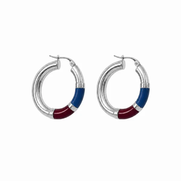 Vista alternativa di Orecchini Cerchio 90's Baby - Argento - Blu / Bordeaux
