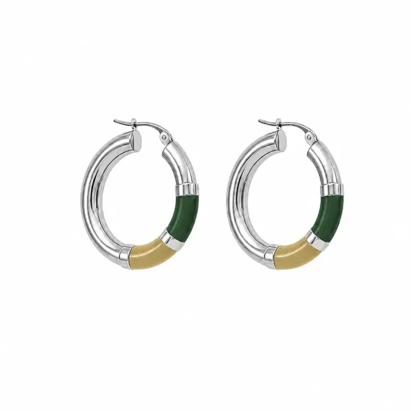 Vista alternativa di Orecchini Cerchio 90's Baby - Argento - Champagne / verde