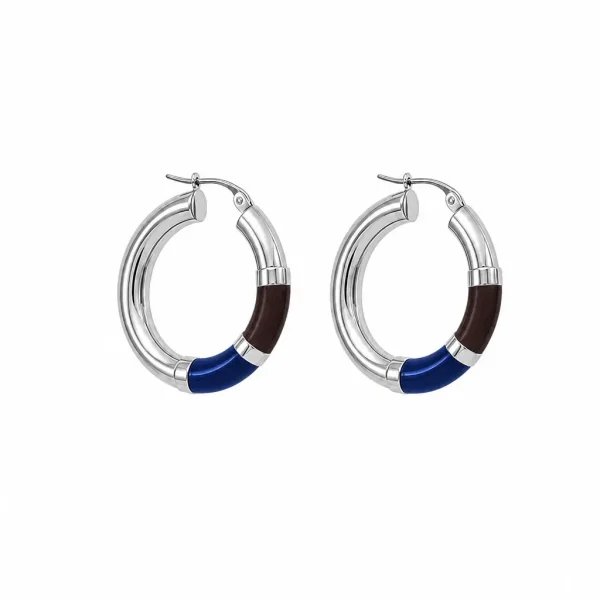 Vista alternativa di Orecchini Cerchio 90's Baby - Argento - Marrone cioccolato / Blu Notte