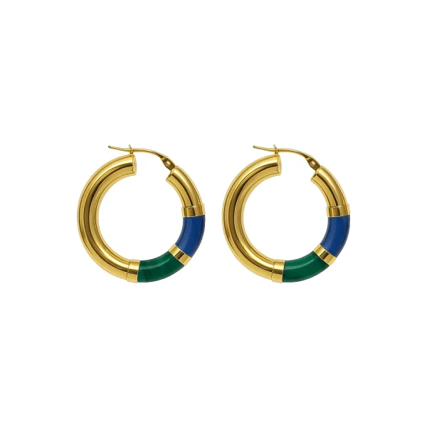 Orecchini Cerchio 90's Baby - Verde/Blu - Medio, Oro giallo