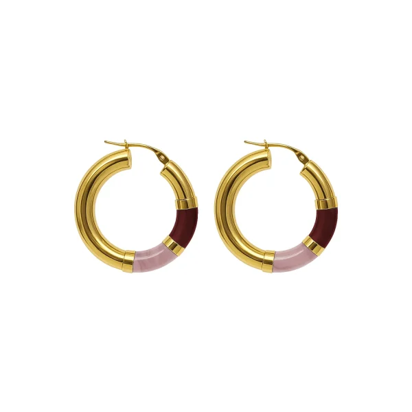 Orecchini Cerchio 90's Baby - Rosa / Bordeaux - Medio, Oro giallo
