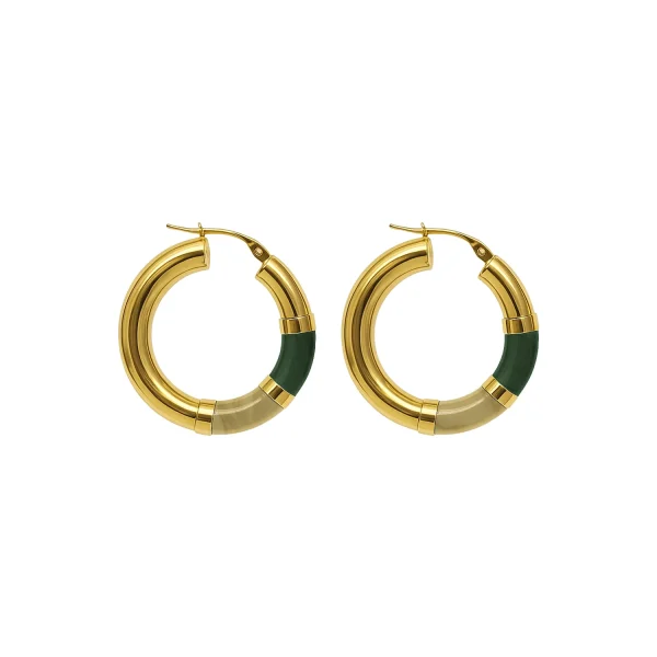 Orecchini Cerchio 90's Baby - Champagne / verde - Piccolo, Oro giallo