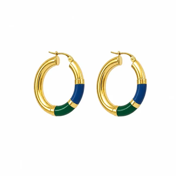 Vista alternativa di Orecchini Cerchio 90's Baby - Oro - Verde/Blu