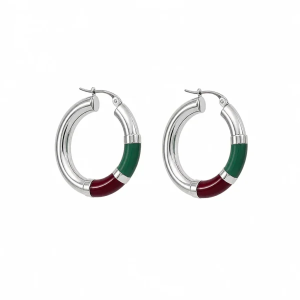 Vista alternativa di Orecchini Cerchio 90's Baby - Argento - Verde / Bordeaux
