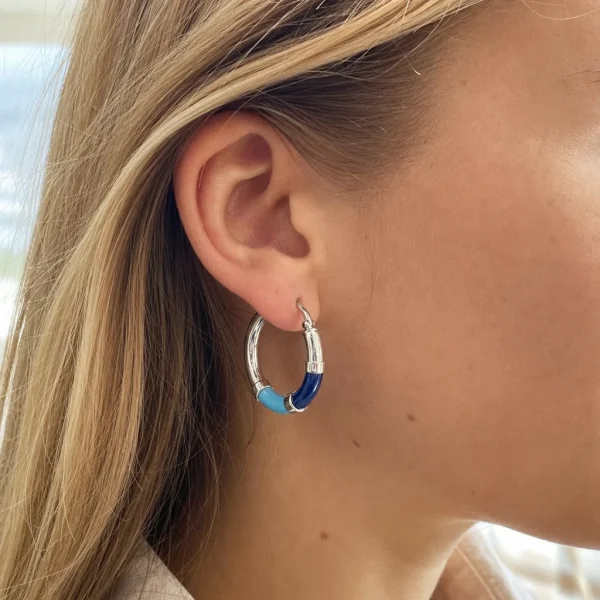 Vista alternativa di Orecchini Cerchio 90's Baby - Argento - Blu/Azzurro