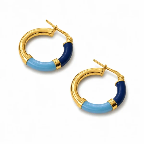 Orecchini Cerchio 90's Baby - Blu/Azzurro - Piccolo, Oro giallo