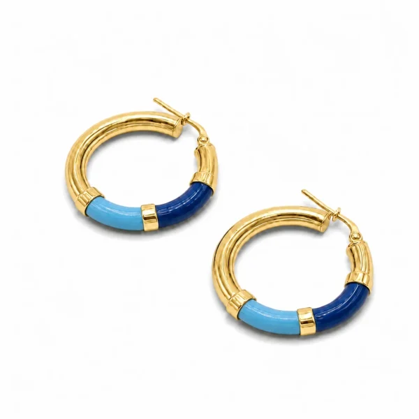 Orecchini Cerchio 90's Baby - Blu/Azzurro - Medio, Oro giallo