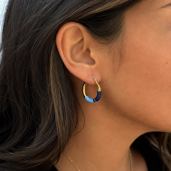 Vista alternativa di Orecchini Cerchio 90's Baby - Oro - Blu/Azzurro - Piccolo