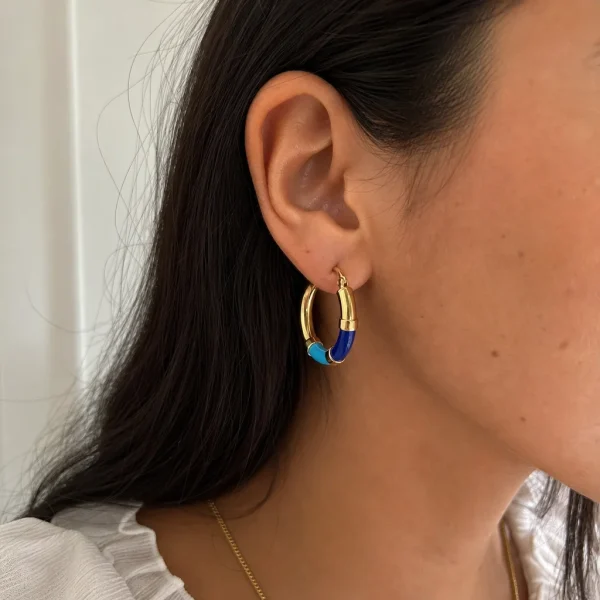Vista alternativa di Orecchini Cerchio 90's Baby - Oro - Blu/Azzurro