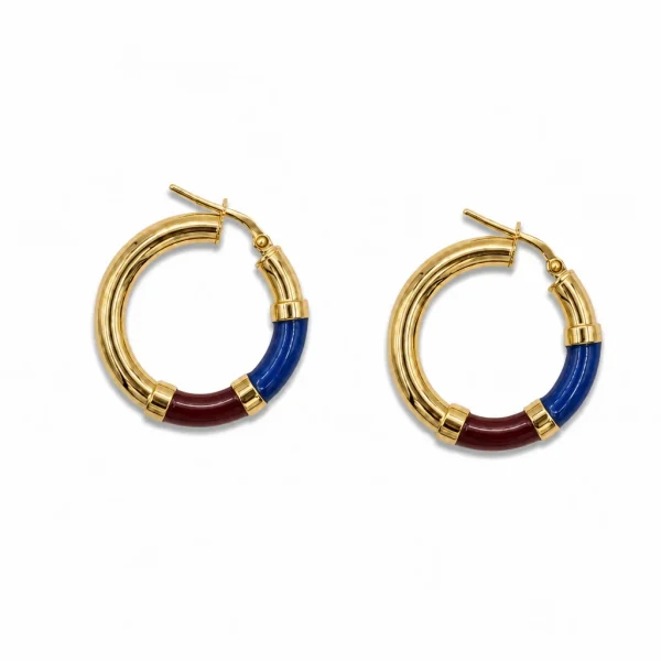 Vista alternativa di Orecchini Cerchio 90's Baby - Oro - Blu / Bordeaux