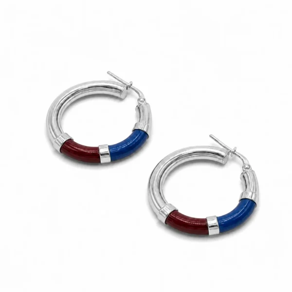 Orecchini Cerchio 90's Baby - Blu / Bordeaux - Medio, Argento