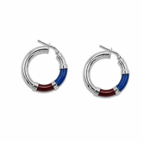 Vista alternativa di Orecchini Cerchio 90's Baby - Argento - Blu / Bordeaux