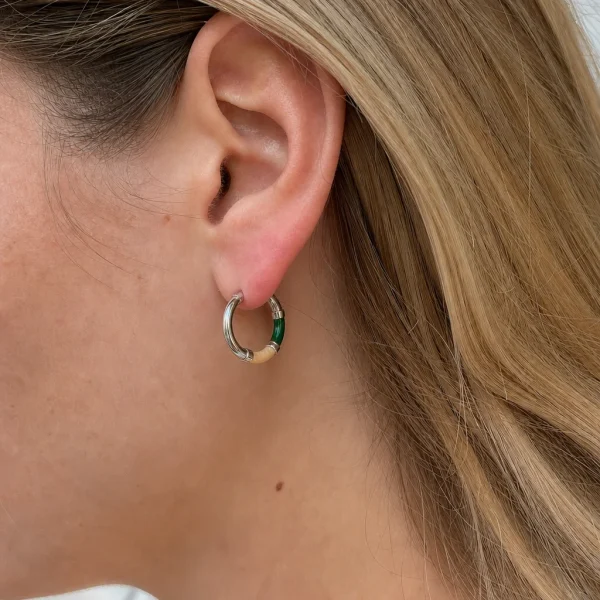 Vista alternativa di Orecchini Cerchio 90's Baby - Argento - Champagne / verde - Piccolo