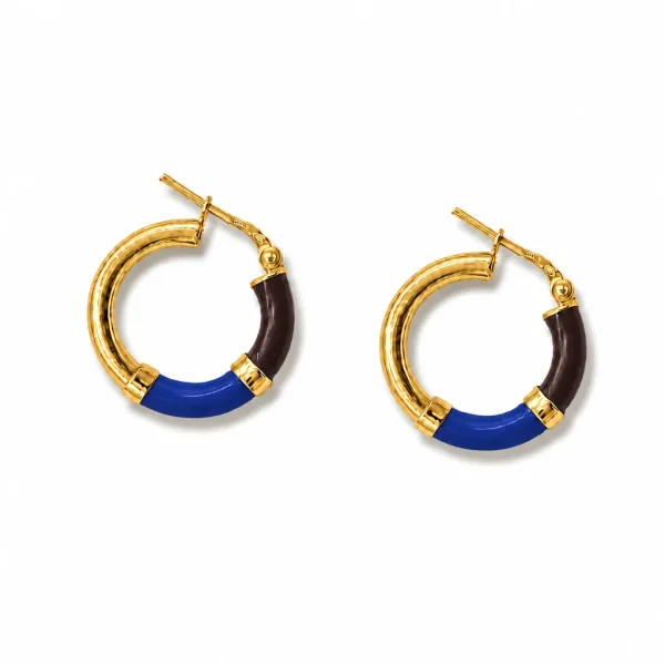 Vista alternativa di Orecchini Cerchio 90's Baby - Oro - Marrone cioccolato / Blu Notte - Piccolo