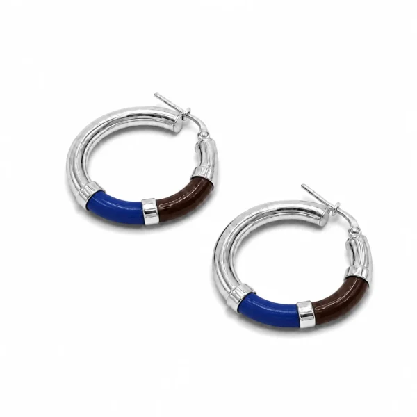 Orecchini Cerchio 90's Baby - Marrone cioccolato / Blu Notte