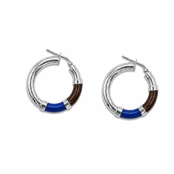 Vista alternativa di Orecchini Cerchio 90's Baby - Argento - Marrone cioccolato / Blu Notte