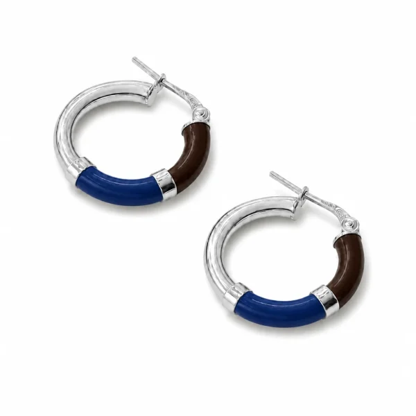Orecchini Cerchio 90's Baby - Marrone cioccolato / Blu Notte - Medio, Argento