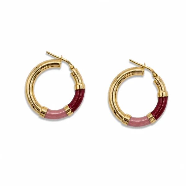 Vista alternativa di Orecchini Cerchio 90's Baby - Oro - Rosa / Bordeaux