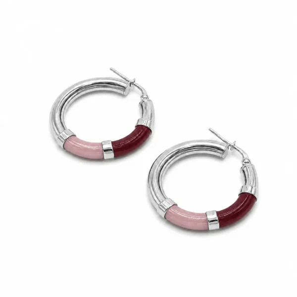 Orecchini Cerchio 90's Baby - Rosa / Bordeaux - Medio, Argento