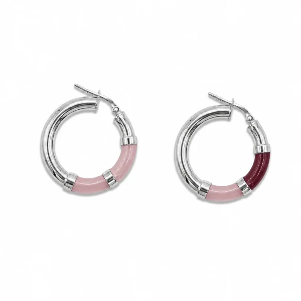 Vista alternativa di Orecchini Cerchio 90's Baby - Argento - Rosa / Bordeaux