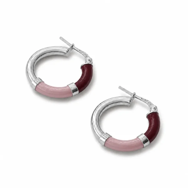 Orecchini Cerchio 90's Baby - Rosa / Bordeaux - Piccolo, Argento
