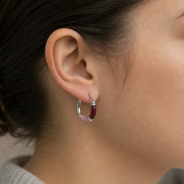 Vista alternativa di Orecchini Cerchio 90's Baby - Argento - Rosa / Bordeaux - Piccolo