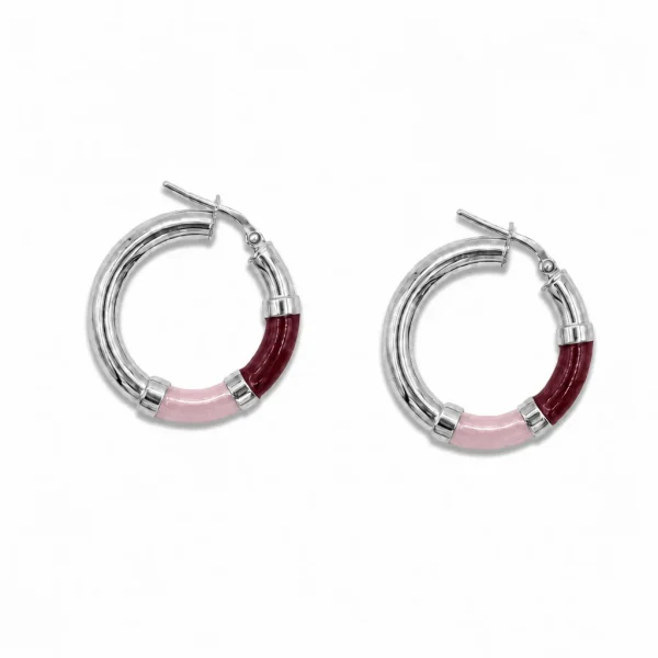 Vista alternativa di Orecchini Cerchio 90's Baby - Argento - Rosa / Bordeaux