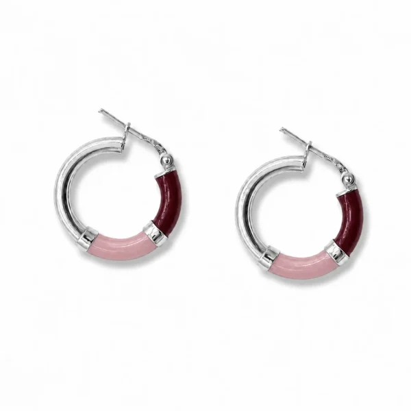 Vista alternativa di Orecchini Cerchio 90's Baby - Argento - Rosa / Bordeaux - Piccolo
