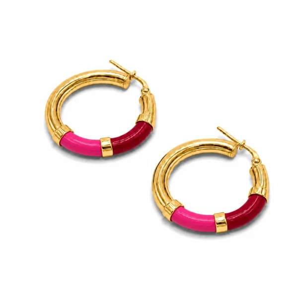 Orecchini Cerchio 90's Baby - Rosa Shock / Bordeaux - Medio, Oro giallo