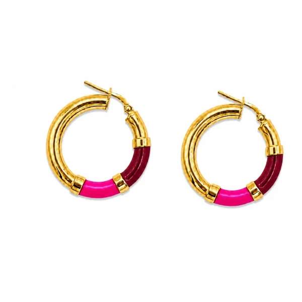 Vista alternativa di Orecchini Cerchio 90's Baby - Oro - Rosa Shock / Bordeaux