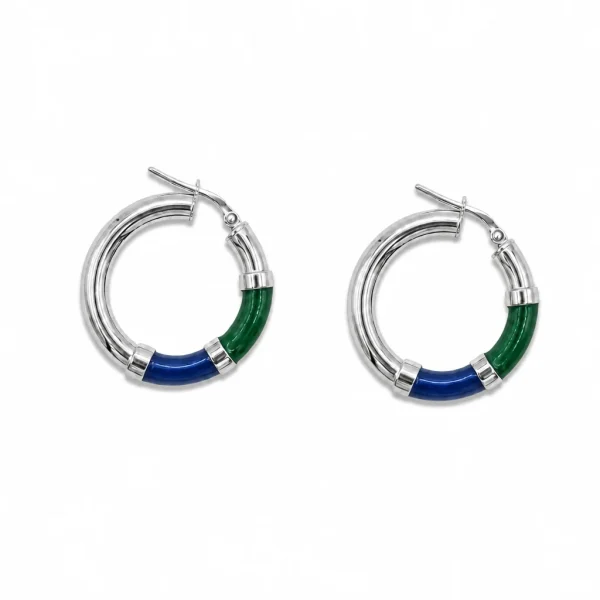 Vista alternativa di Orecchini Cerchio 90's Baby - Argento - Verde/Blu
