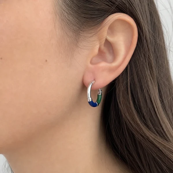 Vista alternativa di Orecchini Cerchio 90's Baby - Argento - Verde/Blu - Piccolo