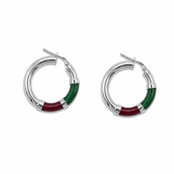 Vista alternativa di Orecchini Cerchio 90's Baby - Argento - Verde / Bordeaux