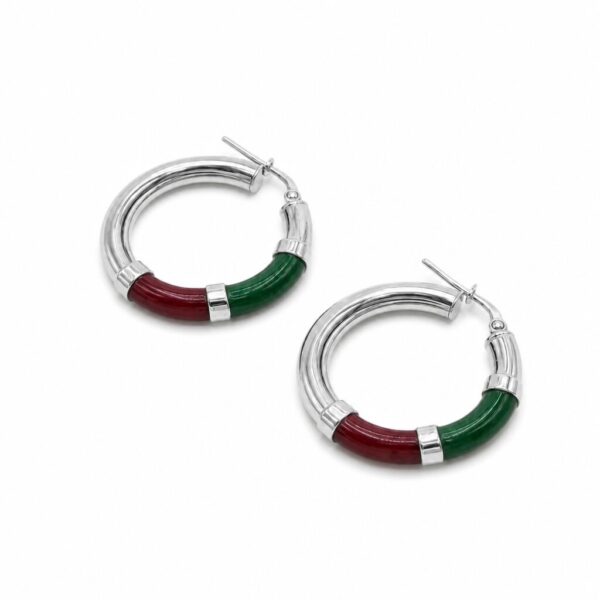 Orecchini Cerchio 90's Baby - Verde / Bordeaux - Medio, Argento
