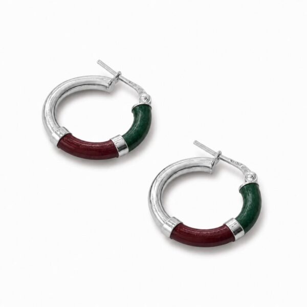 Orecchini Cerchio 90's Baby - Verde / Bordeaux - Piccolo, Argento