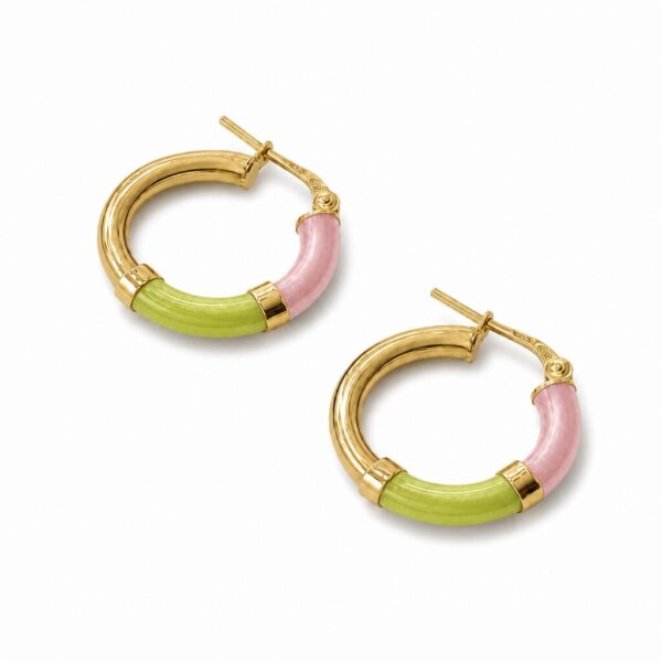 Orecchini Cerchio 90's Baby - Rosa perlato / Lime - Piccolo, Oro giallo