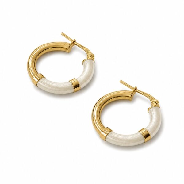 Orecchini Cerchio 90's Baby - Bianco perla - Piccolo, Oro giallo