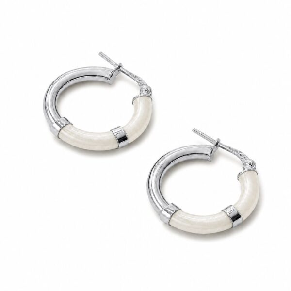 Orecchini Cerchio 90's Baby - Bianco perla - Piccolo, Argento